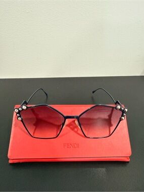 Fendi Navy Metal Sunglasses with Red Gradient Lenses and Stud Accents